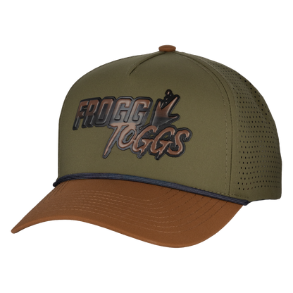olive green cap with brown frogg toggs logo
