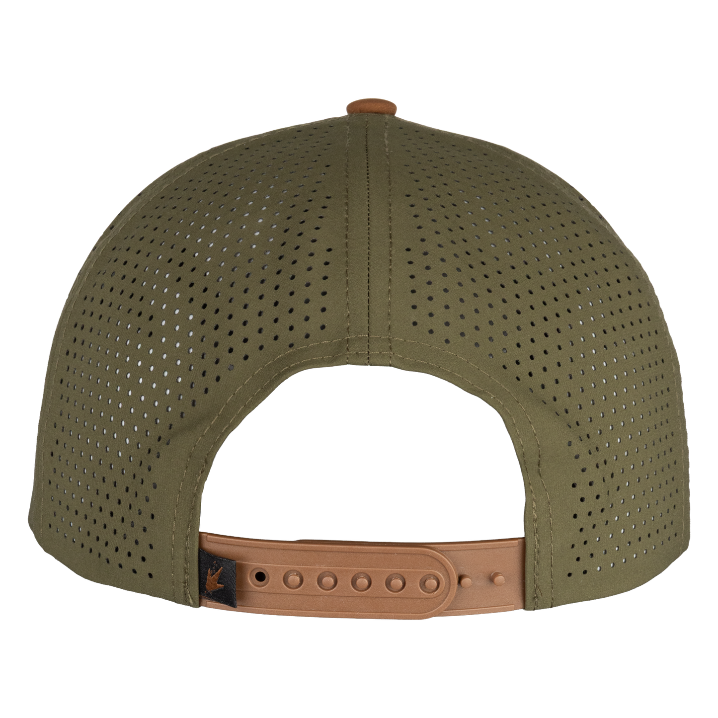 Green cap with brown leather strap on a white background