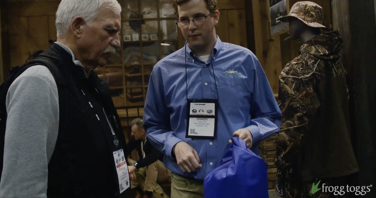 Load video: Video from a trade show. Showcasing some of frogg toggs products.